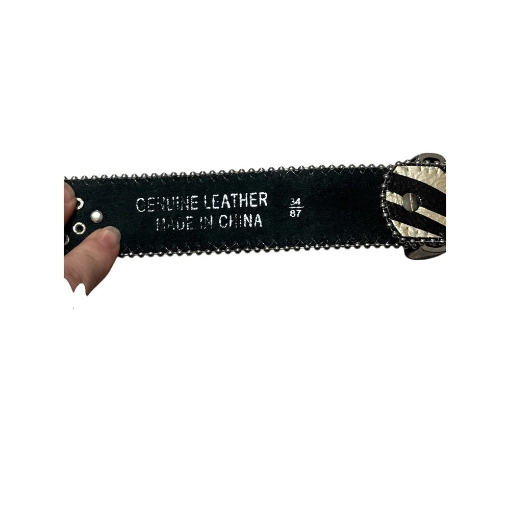 Y2K Zebra Print Rhinestone Western Belt Leather‎